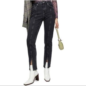 Topshop Black Straight Split Hem Jeans